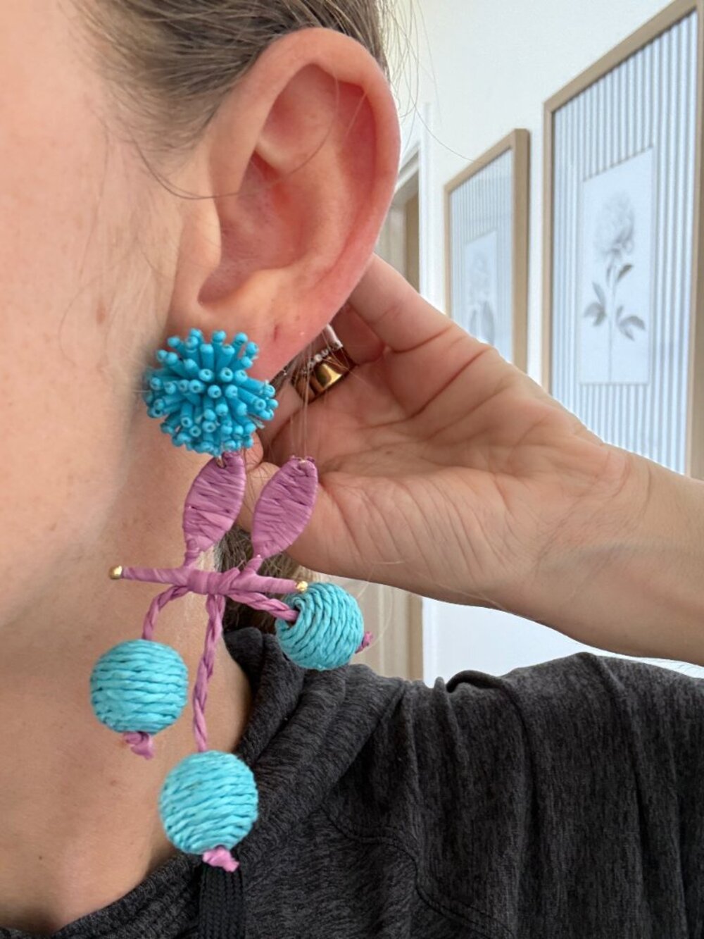 Colorful Raffia Cherry Statement Earrings